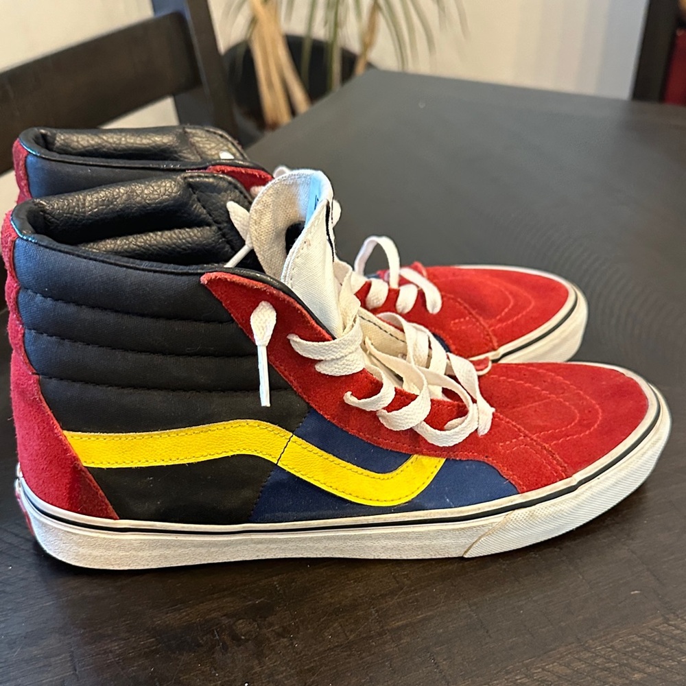 Vans High-Top Skate Sneakers in Red, Blue, Yellow & Black - Men's